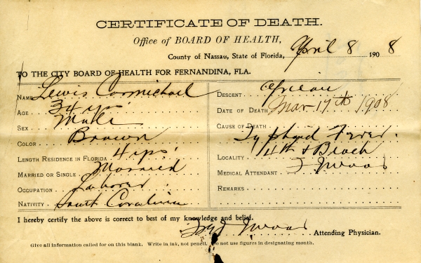 Carmichael, Lewis death certificates