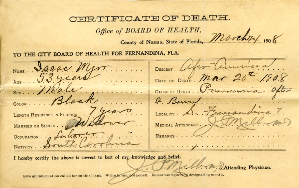Major, Isaac death certificates