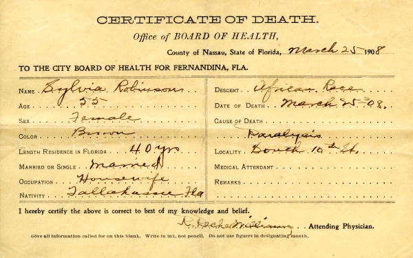 Robinson, Sylvia death certificates