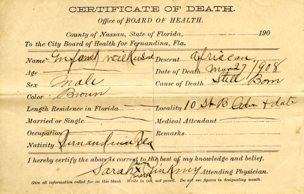 Wilkinson, Infant death certificates