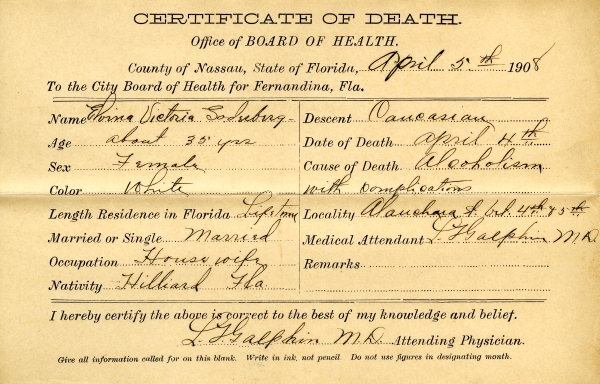 Soderberg, Elvina Victoria death certificates