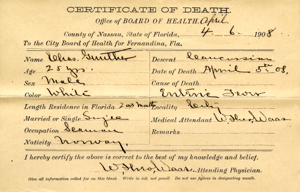 Smither, Chas. death certificates
