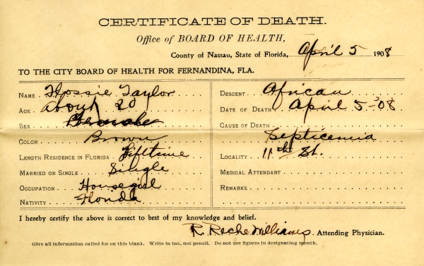 Taylor, Flossie death certificates