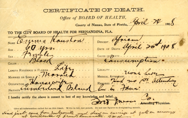 Houston, Emma death certificates