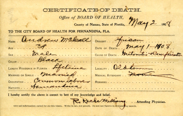McCall, Andrew death certificates