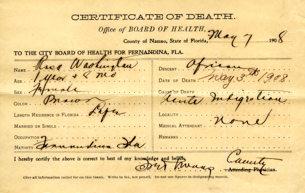 Washington, Rosa death certificates