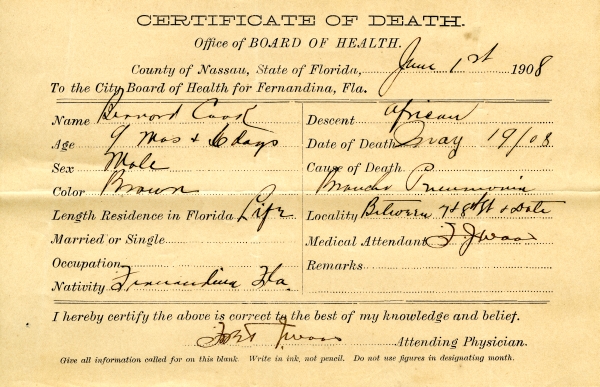 Cook, Bernard death certificates