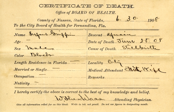 Griffin, Infant death certificates