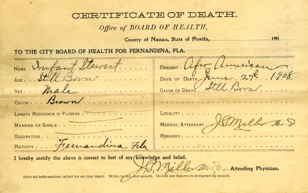 Stewart, Infant death certificates