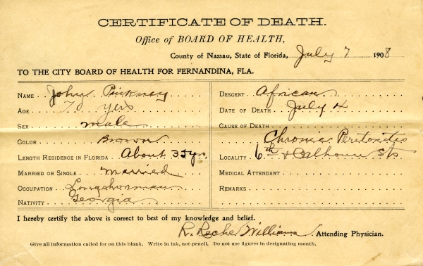 Pinkney, John death certificates