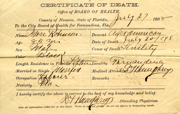 Robinson, Mose death certificates