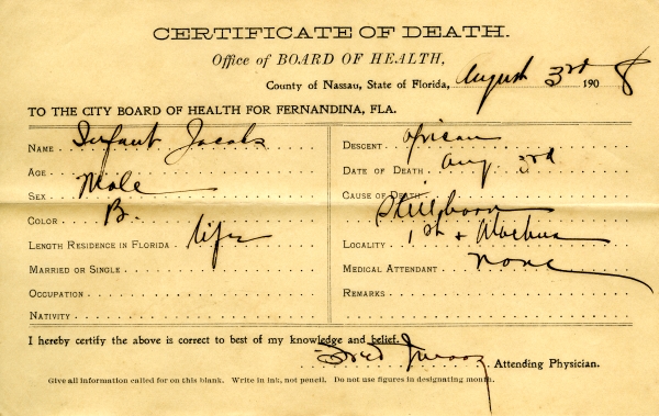 Jacobs, Infant death certificates