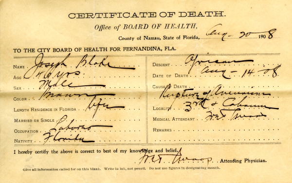 Blake, Joseph death certificates