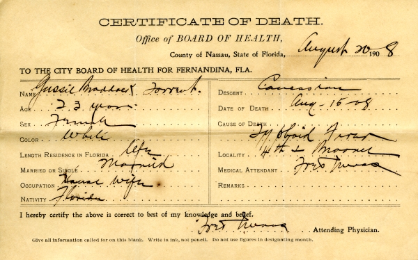 Forrest, Gussie Braddock death certificates
