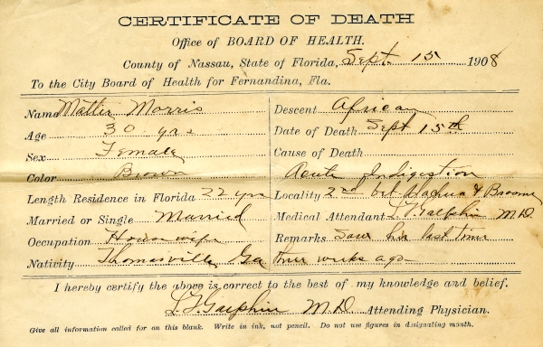 Morris, Mattie death certificates