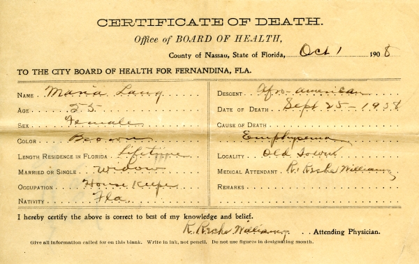 Lang, Maria death certificates