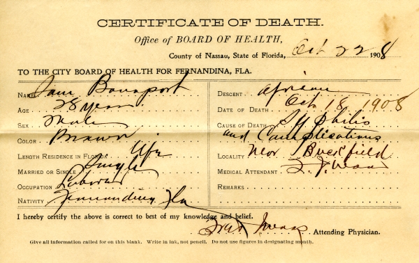 Bonapart, Sam death certificates