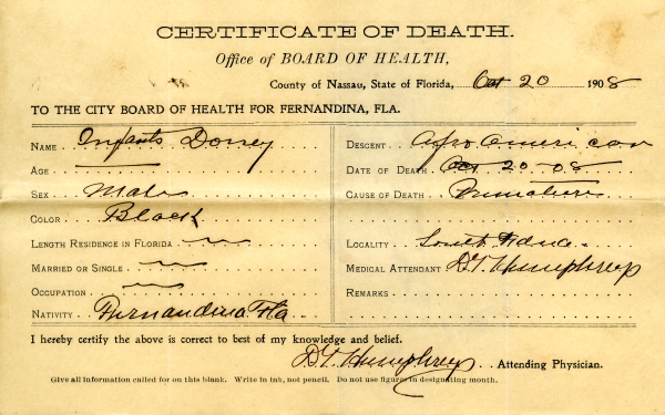 Dorsey, Infant death certificates