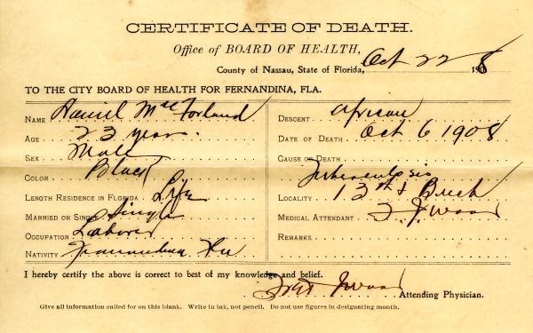 McFarland, Daniel M. death certificates