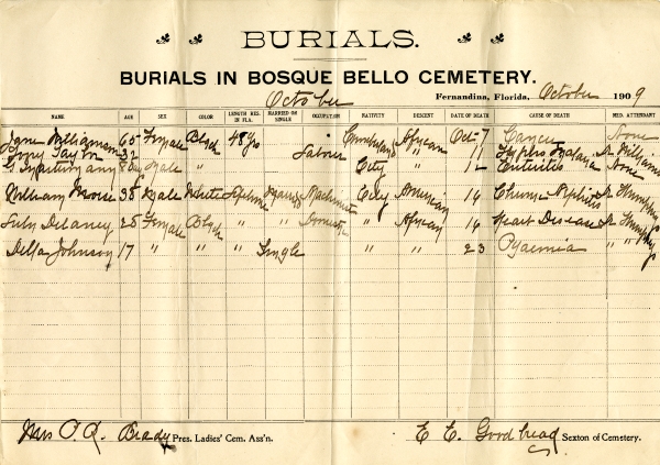 Williamson, Jane burial registers