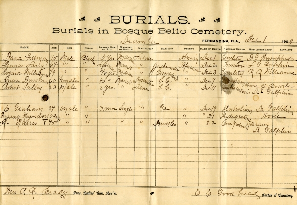 Freeman, Dana burial registers