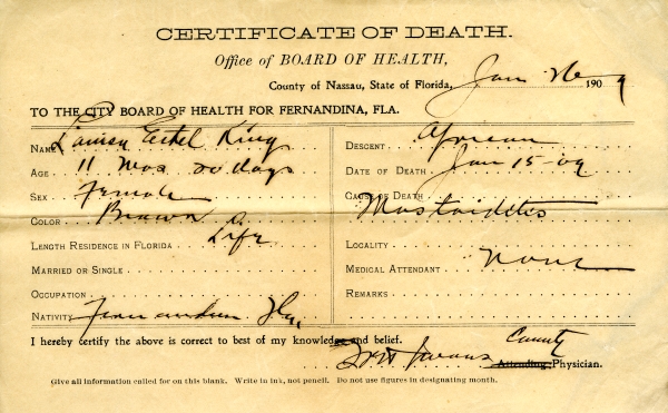 King, Lanisy Ethel death certificates