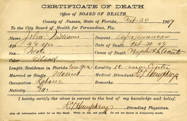 Williams, John death certificates