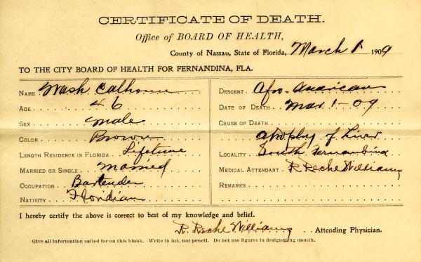 Calhoun, Wash death certificates