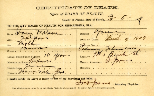 Wilson, Ivory death certificates
