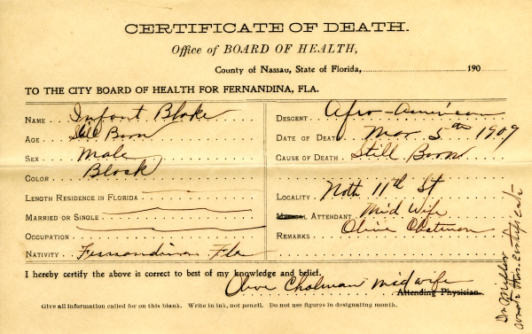 Blake, Infant death certificates