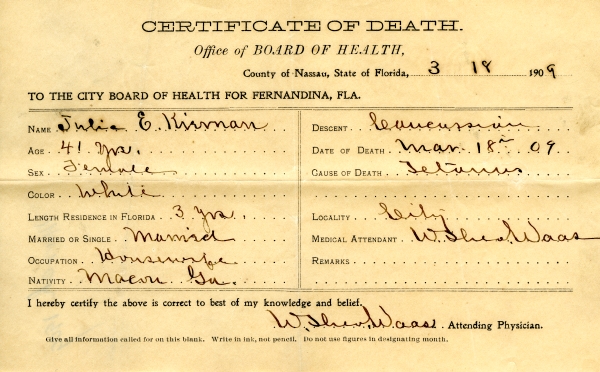Kirkman, Julie E. death certificates