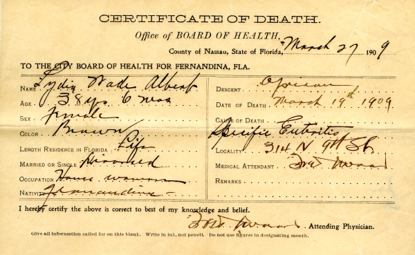 Albert, Lydia Wade death certificates