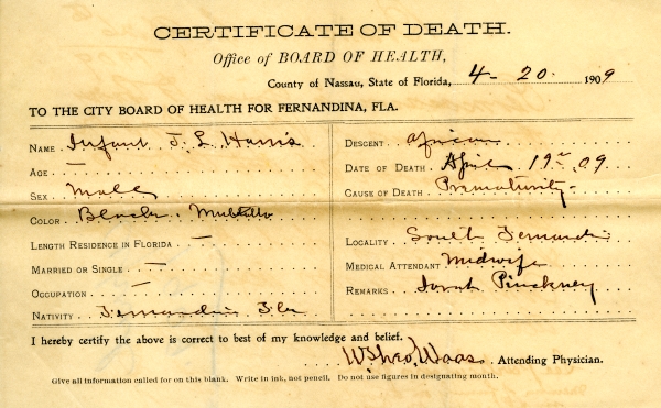 Harris, Infant J.L. death certificates