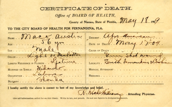 Austin, Mack death certificates