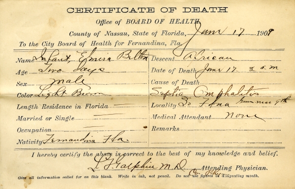 Belton, Infant of Elmira death certificates