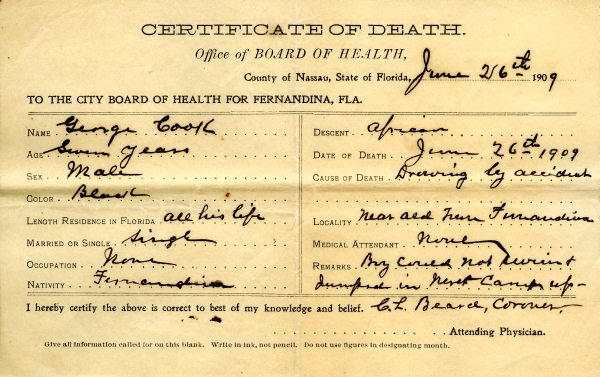 Cook, George death certificates