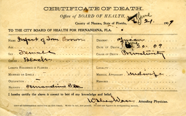 Brown, Infant of Tom death certificates