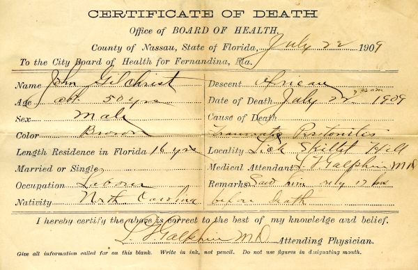 Gilchrist, John death certificates