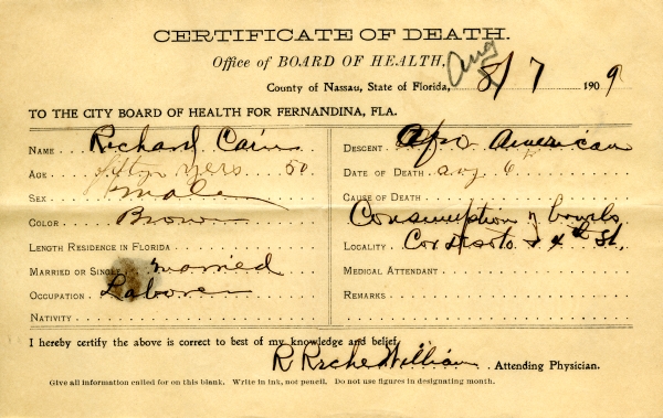 Cain, Richard death certificates