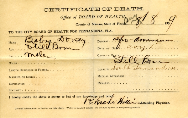Dorsey, Baby death certificates