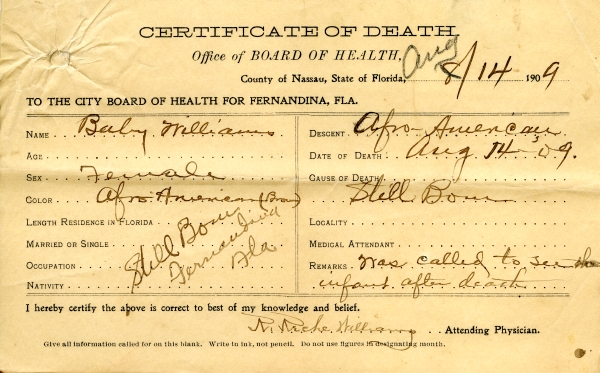 Williams, Baby death certificates