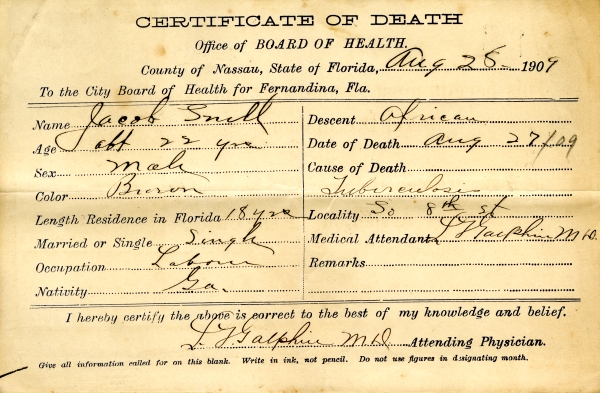 Snell, Jacob death certificates