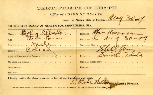 Albritton, Baby death certificates