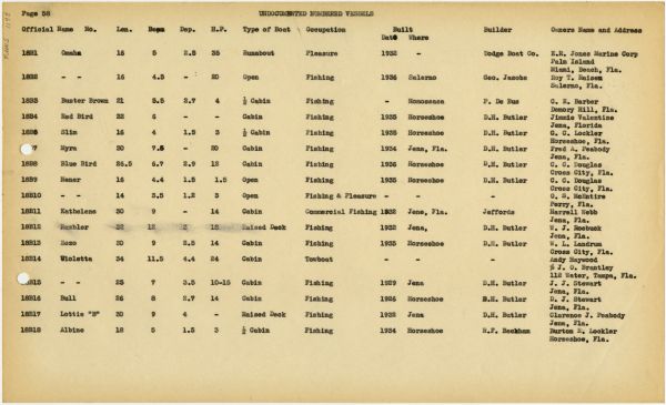 Boat Census Entry - Unnamed Vessel, Registered to O.S. McEntire