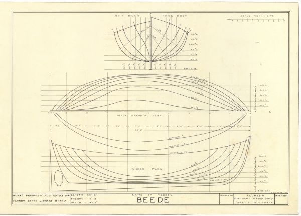 Technical Drawings of the Vessel Beede, ca. 1938