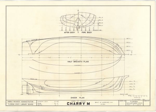 Technical Drawings of the Sloop Charry M, ca. 1938