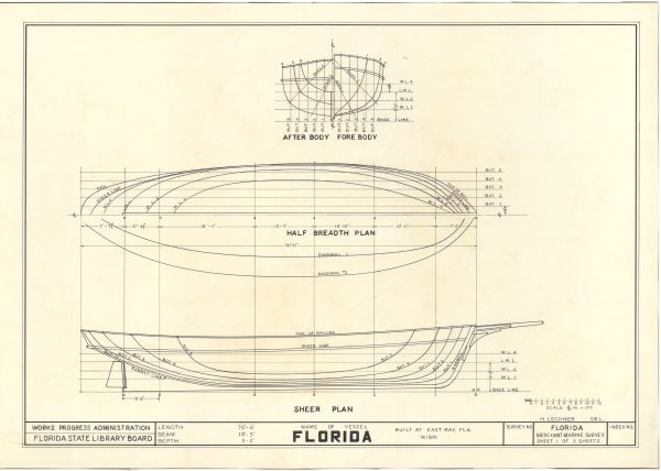 Technical Drawings of the Schooner Florida, ca. 1938