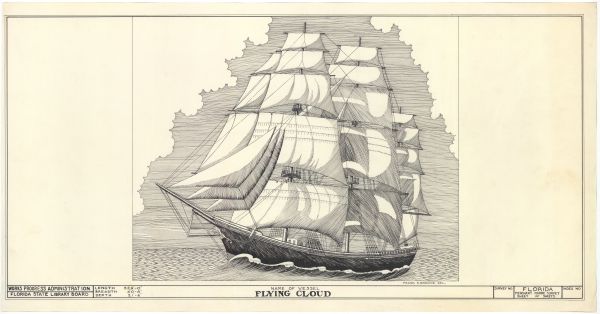 Drawing of the Schooner Flying Cloud, ca. 1938