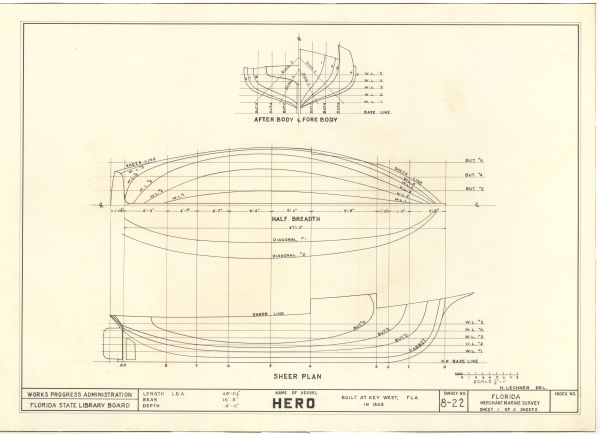 Technical Drawings of the Schooner Hero, ca. 1938