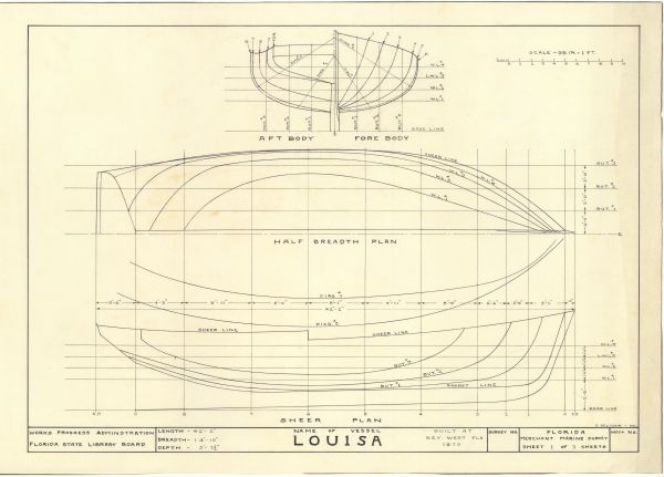 Technical Drawings of the Schooner Louisa, ca. 1938